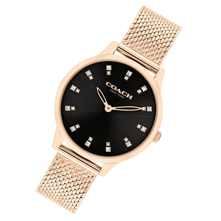 Coach Rose Gold Steel Mesh Black Dial Women's Watch - 14504217