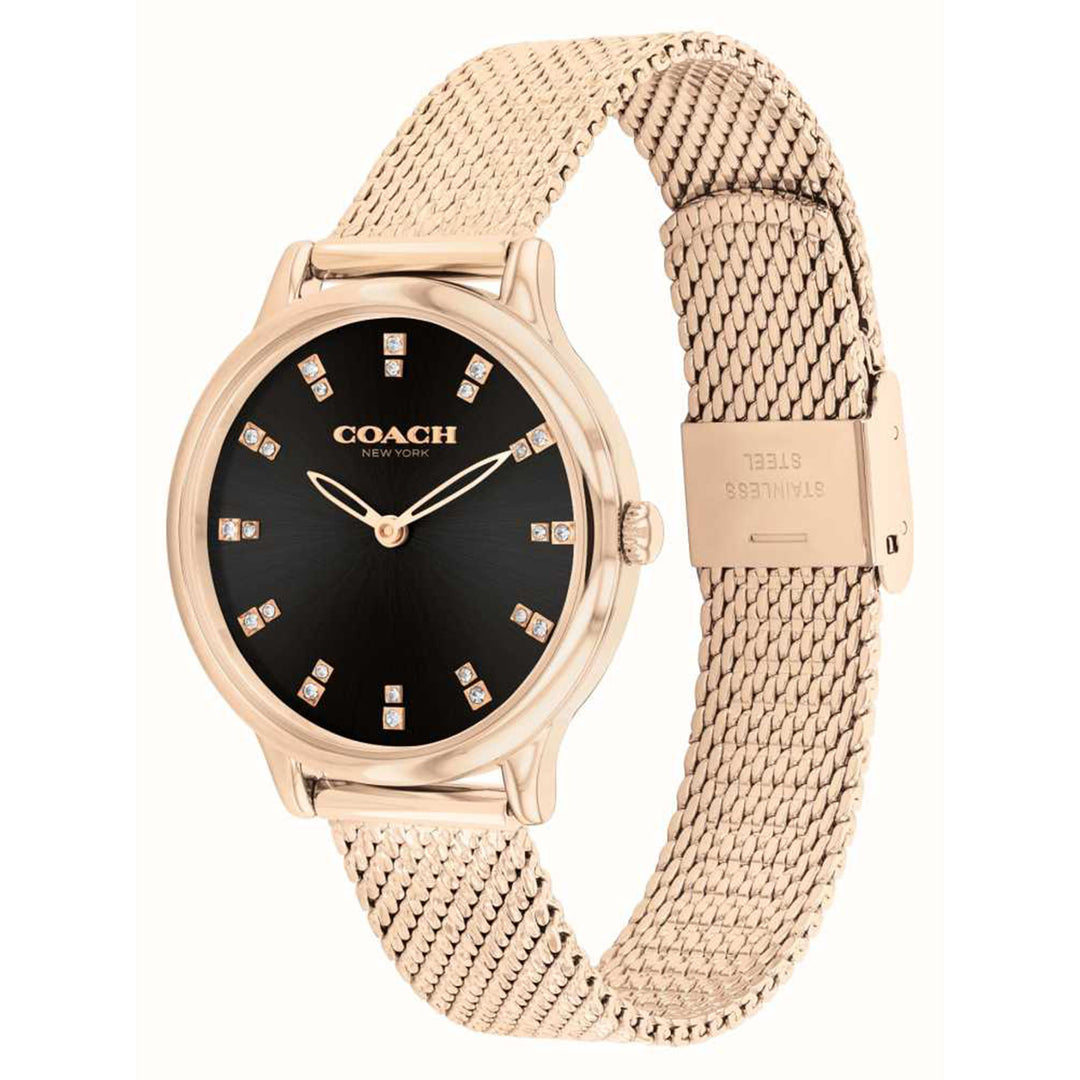 Coach Rose Gold Steel Mesh Black Dial Women's Watch - 14504217