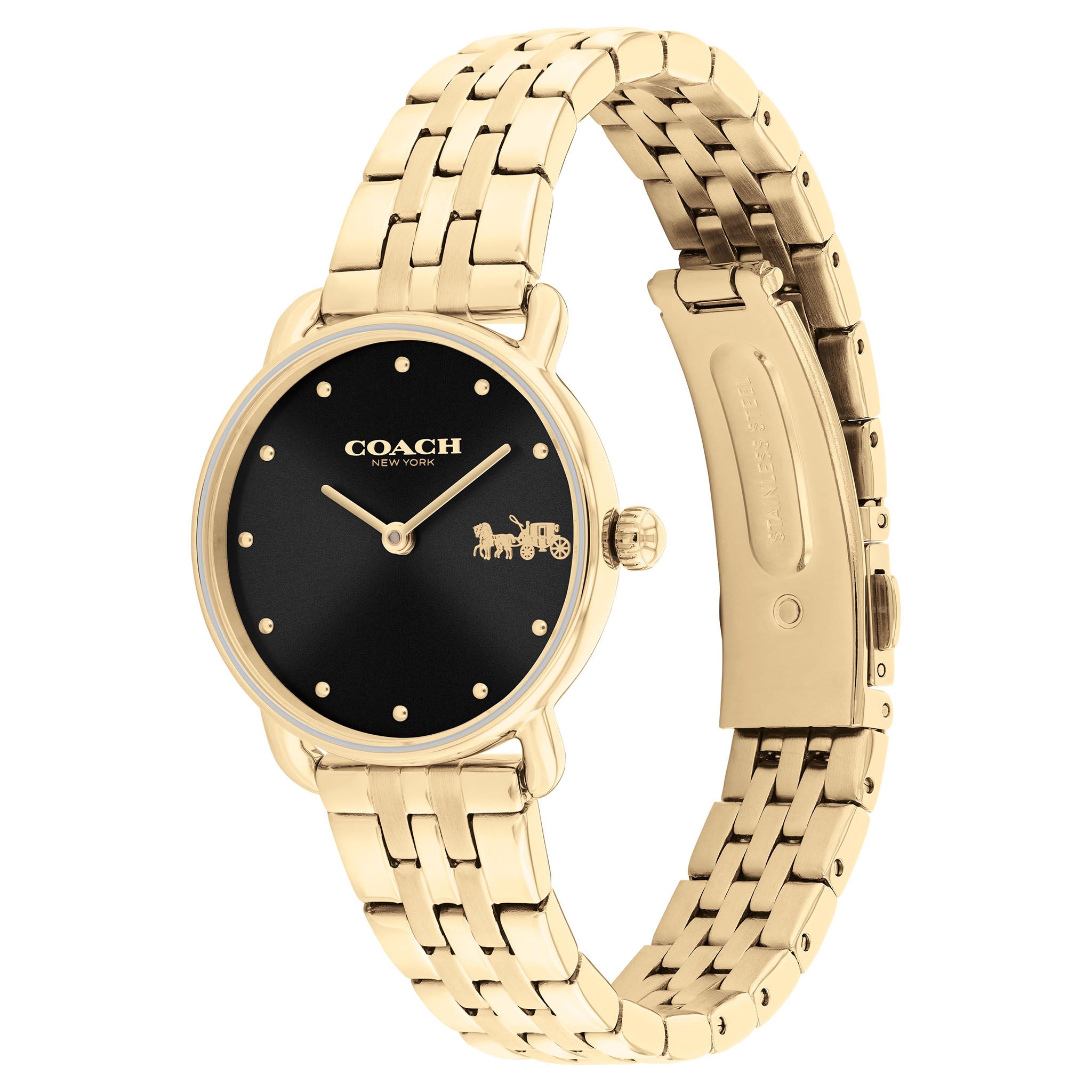 COACH ゴールド/ブラック レザー 時計 14522 Men's Coach Charter Gold-Tone IP Chronograph Watch with