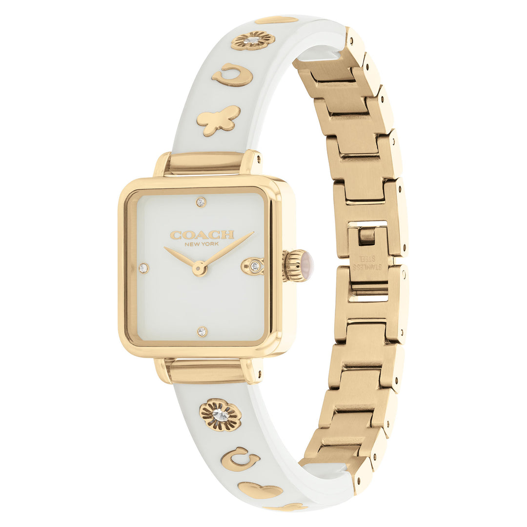 Coach Gold Steel & Chalk Plastic & Crystal Dial Women's Watch - 14504308