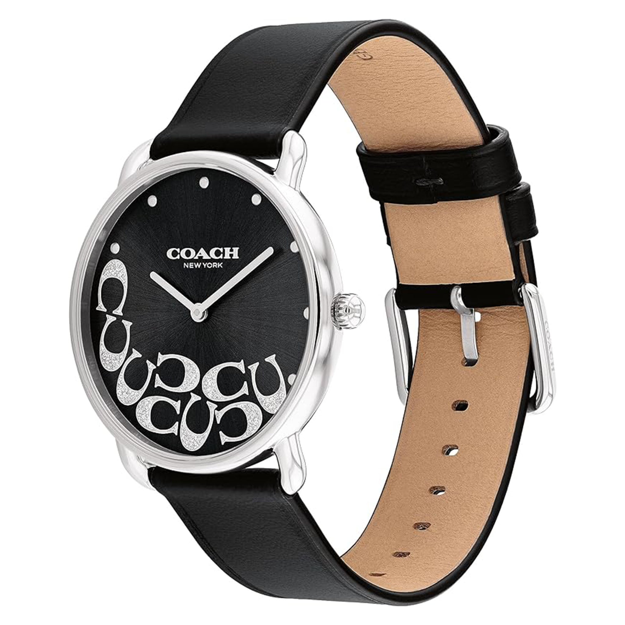 Coach watch black leather band best sale