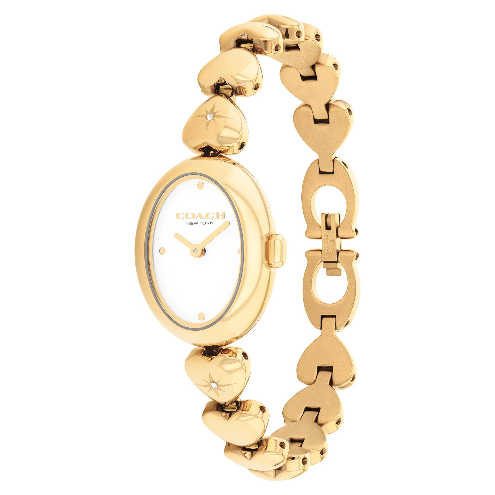 Coach Gold Steel & Crystals White Dial Women's Watch - 14504638