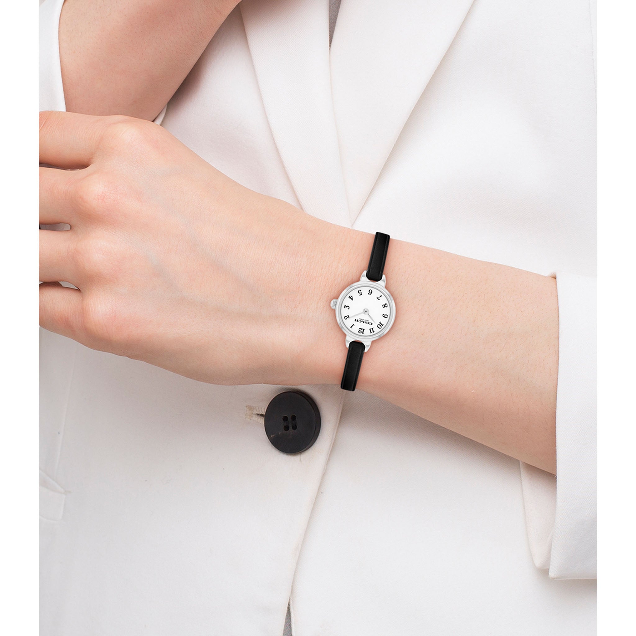 Coach Black Leather White Dial Women's Watch - 14504657