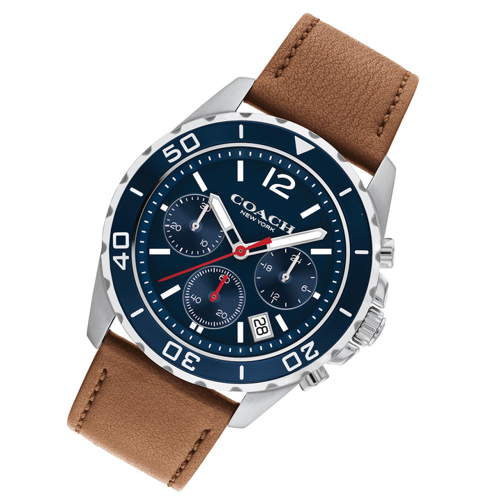 Coach Saddle Leather Navy Dial Chronograph Men's Watch - 14602560