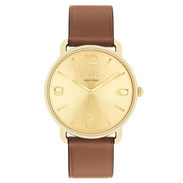 Coach Saddle Leather Gold Dial Men display picture 2
