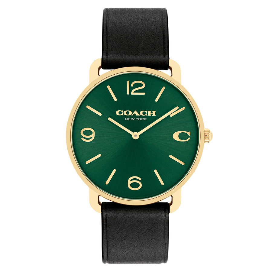 Coach Elliot Black Leather Green Dial Men's Watch - 14602648