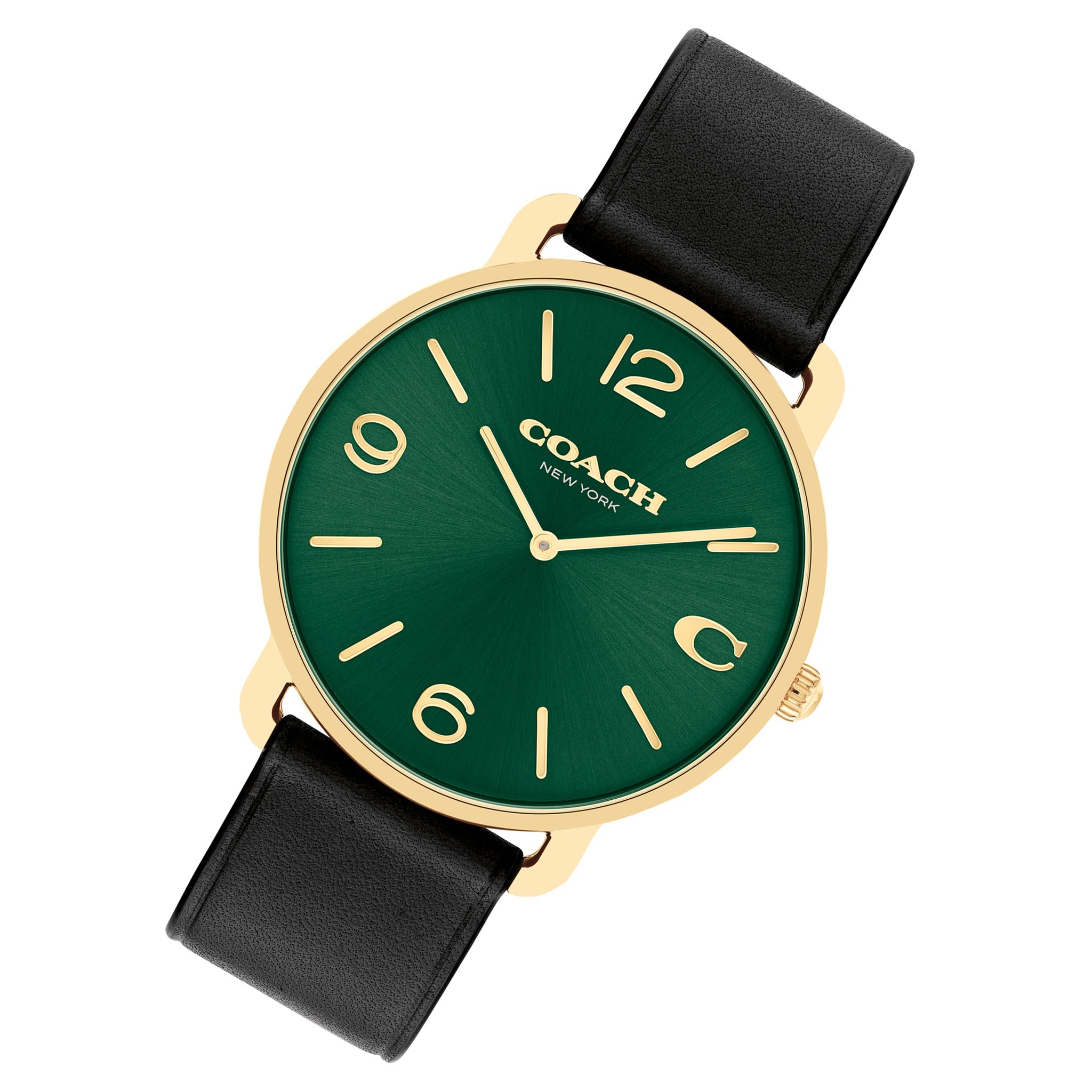 Coach Elliot Black Leather Green Dial Men's Watch - 14602648