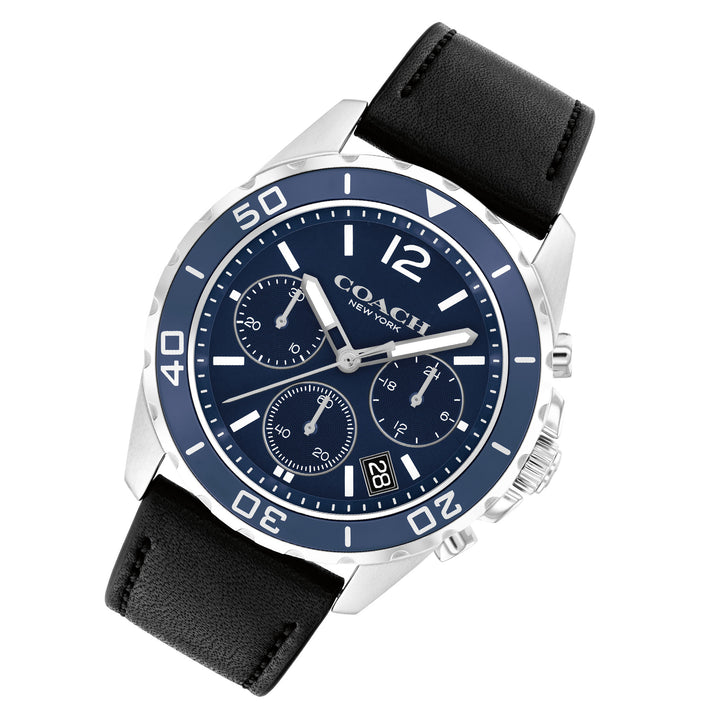 Coach Black Leather Blue Dial Chronograph Men's Watch - 14602666