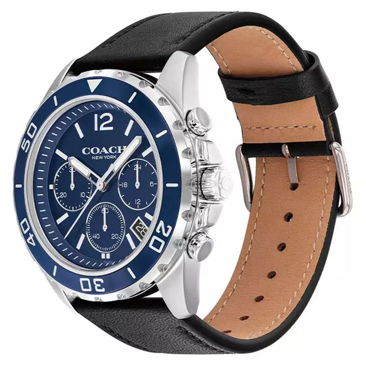 Coach Black Leather Blue Dial Chronograph Men's Watch - 14602666