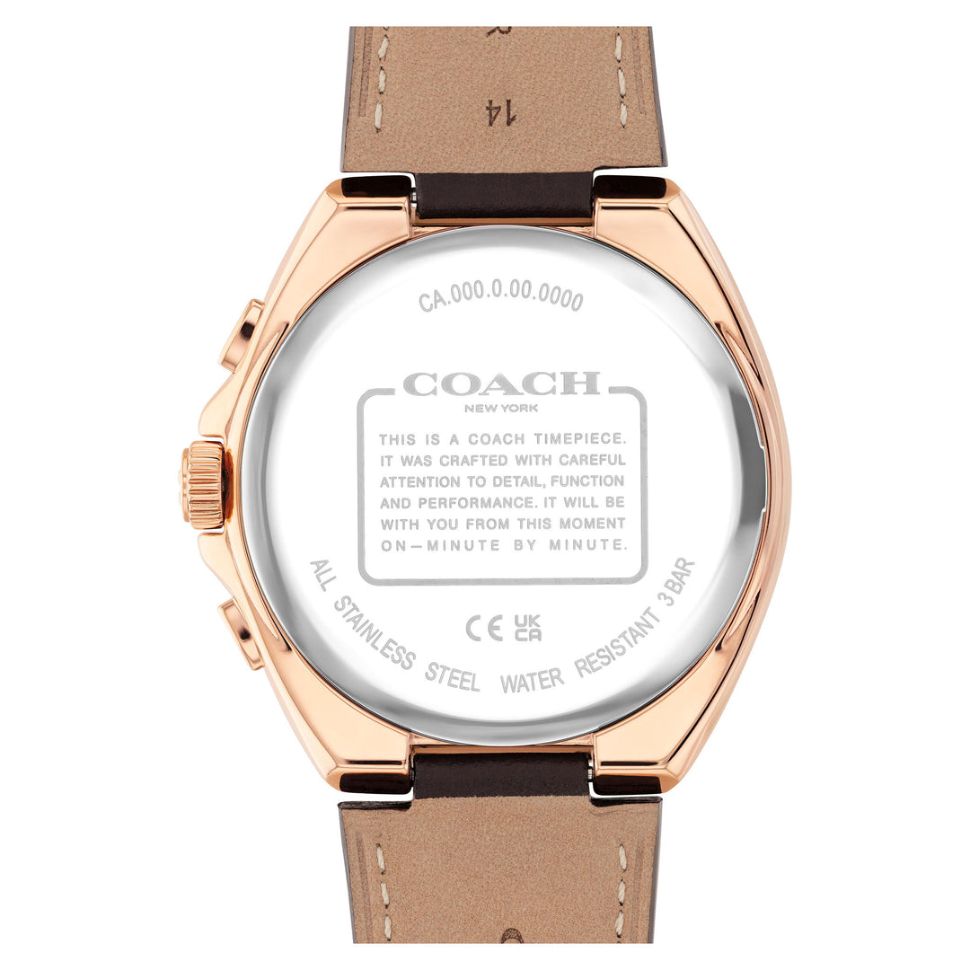 Coach Dark Brown Leather Navy Dial Chronograph Men's Watch - 14602745
