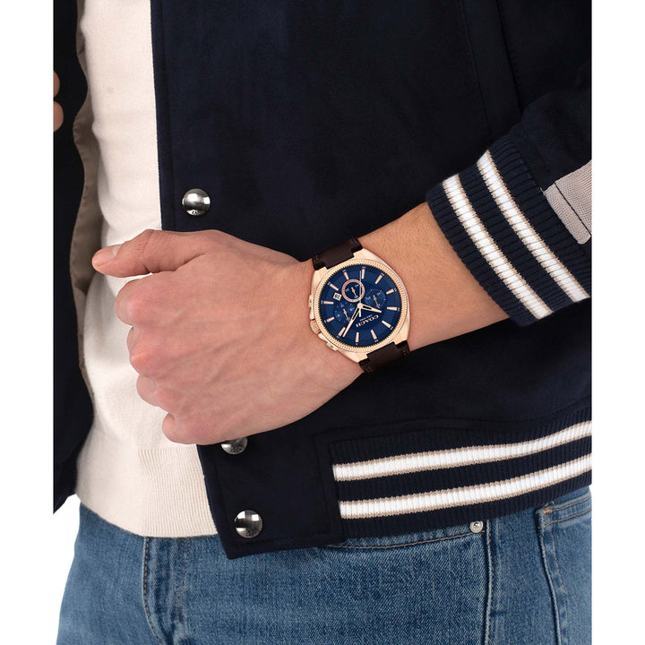 Coach Dark Brown Leather Navy Dial Chronograph Men's Watch - 14602745
