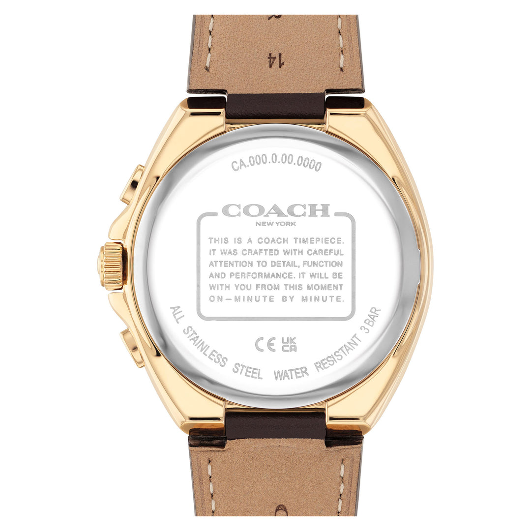 Coach Dark Brown Leather Silver White Dial Chronograph Men's Watch - 14602746