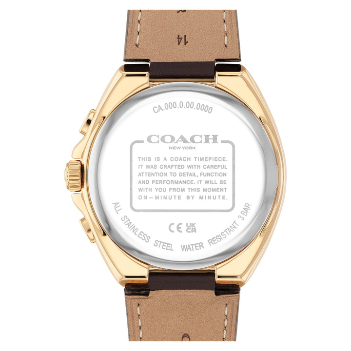 Coach Dark Brown Leather Silver White Dial Chronograph Men's Watch - 14602746