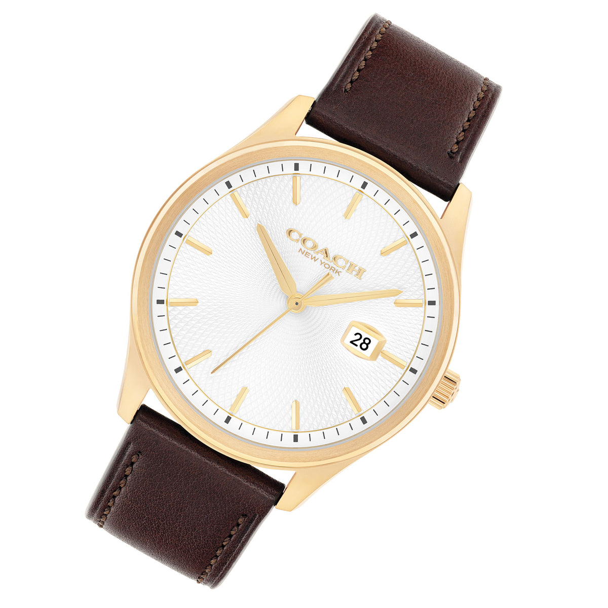 Coach Brown Leather Silver White Dial Men's Watch - 14602756