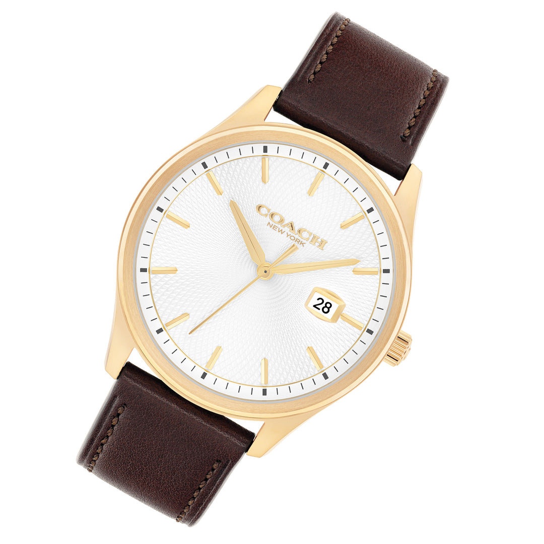 Coach Brown Leather Silver White Dial Men's Watch - 14602756