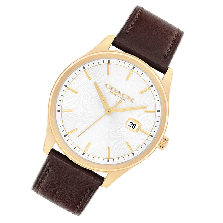 Coach Brown Leather Silver White Dial Men's Watch - 14602756