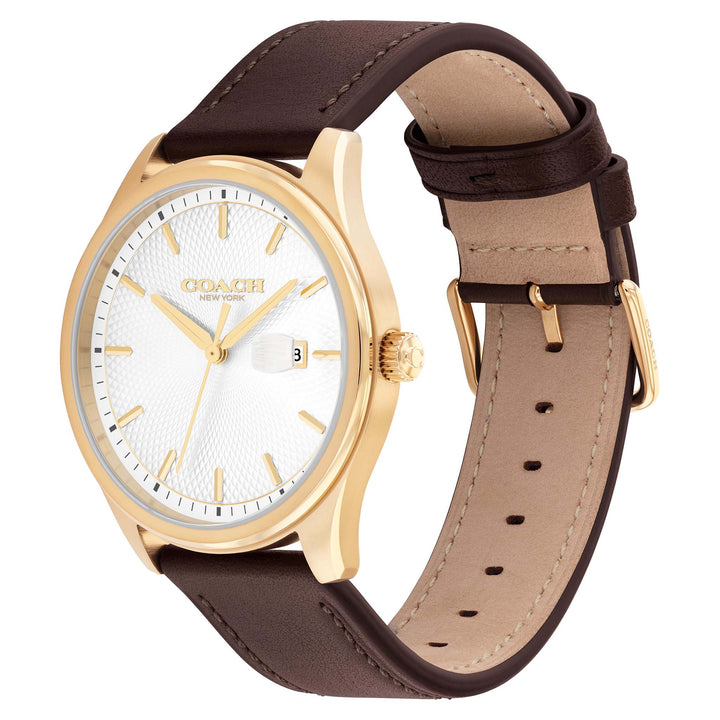 Coach Brown Leather Silver White Dial Men's Watch - 14602756