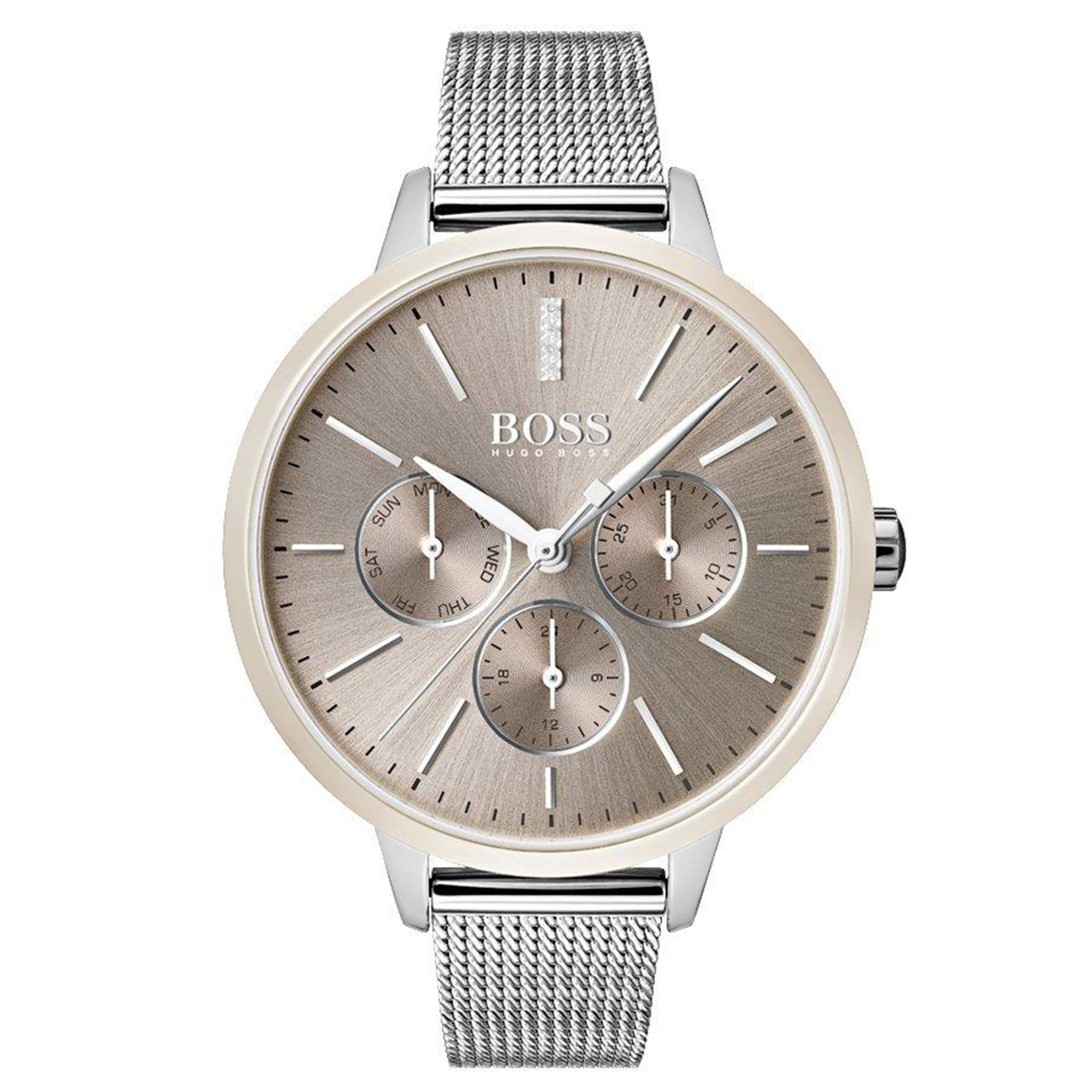Hugo Boss Silver Mesh Carnation Gold Dial Women's Multi-function Watch - 1502423