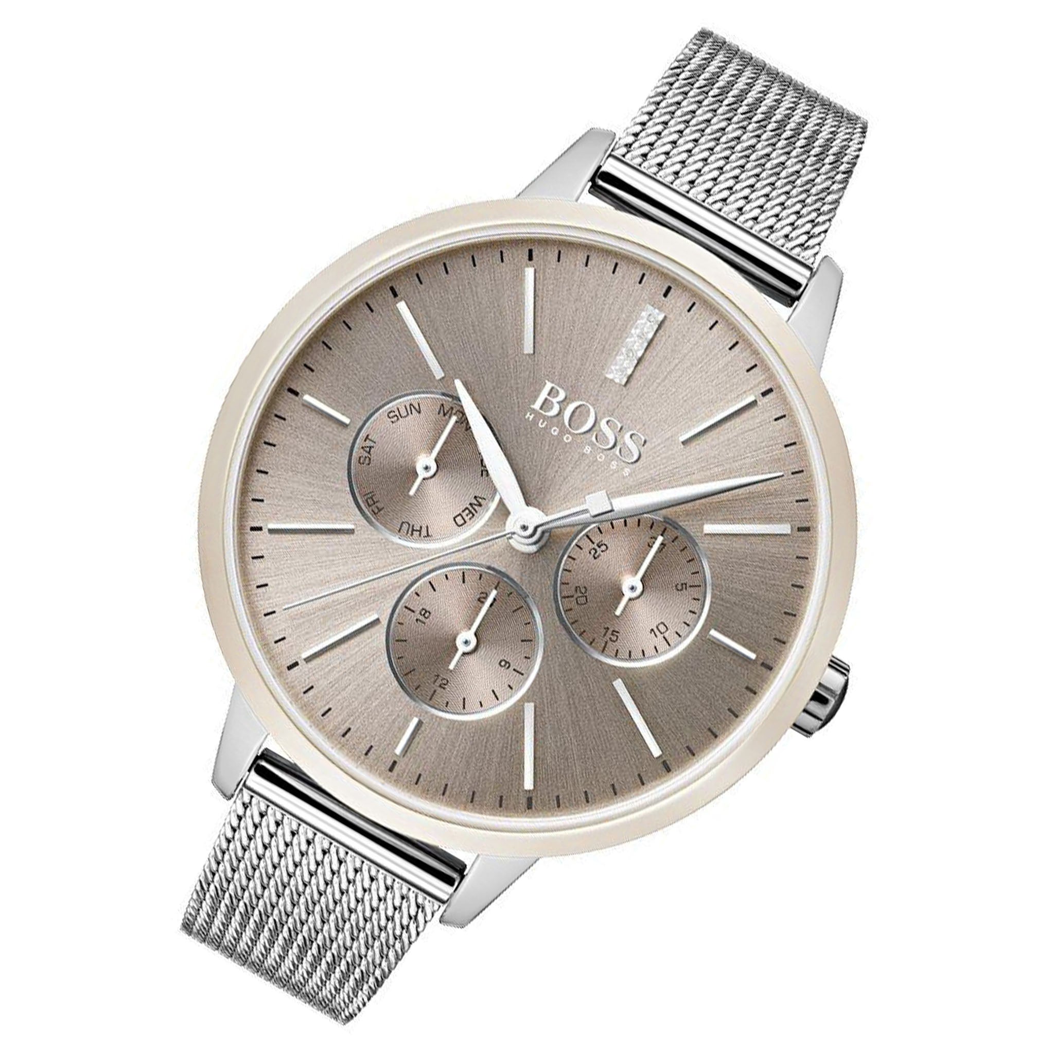 Hugo Boss Silver Mesh Carnation Gold Dial Women's Multi-function Watch - 1502423