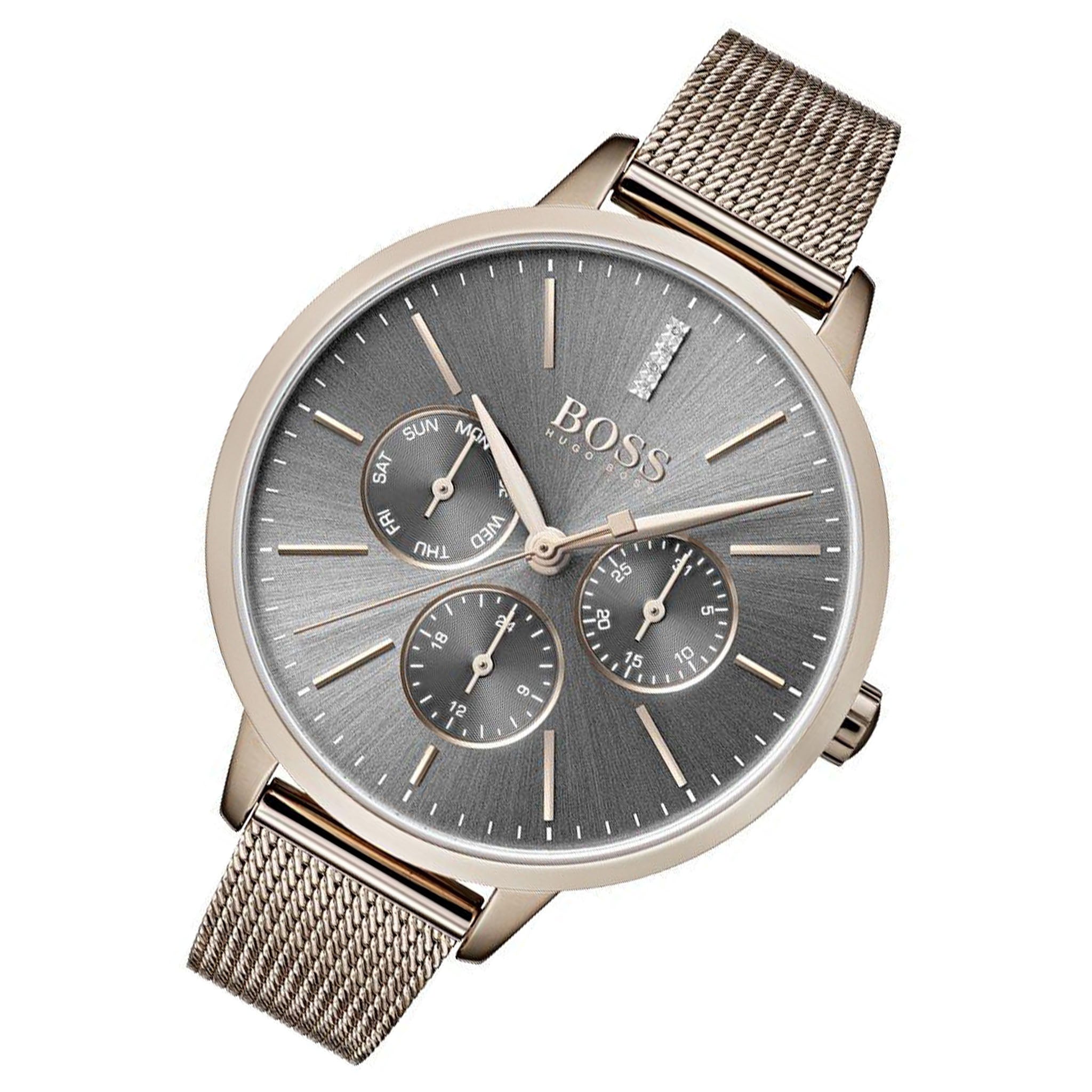 Hugo Boss Steel Mesh Grey Dial Women's Multi-function Watch - 1502424