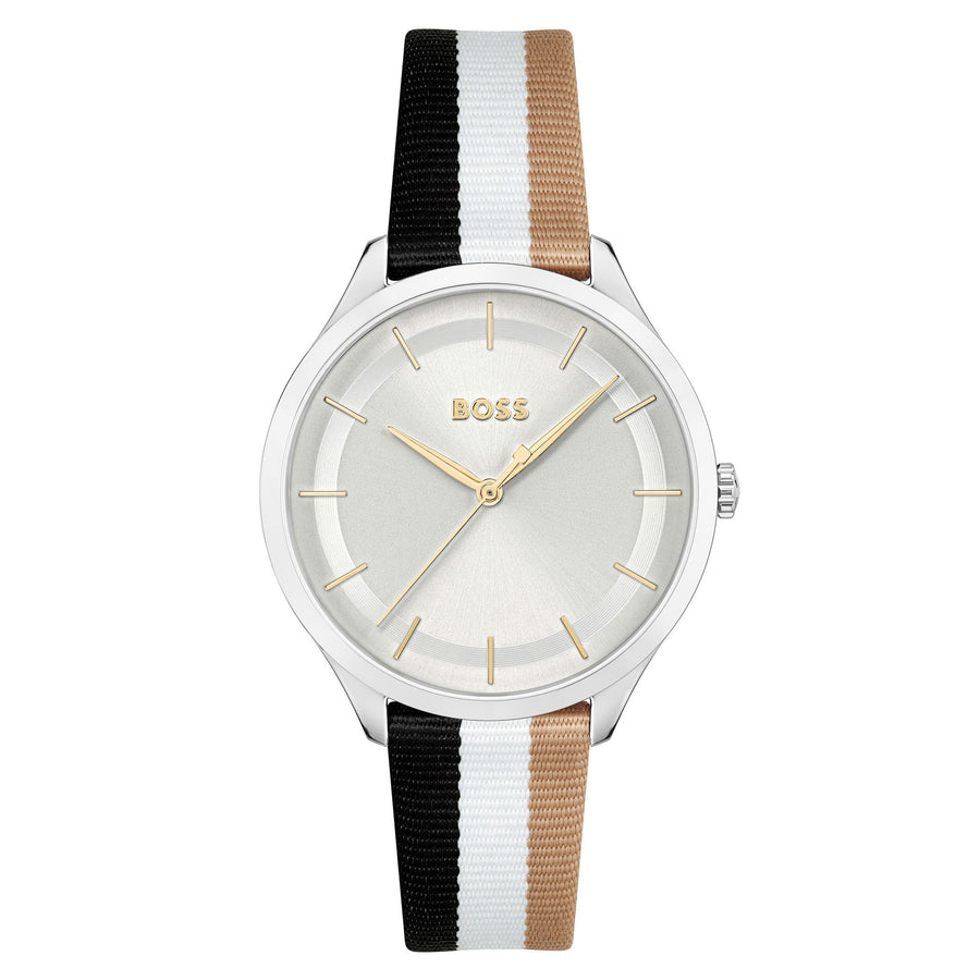 Hugo Boss Multicolour Nylon Silver White Dial Slim Women's Watch - 1502694