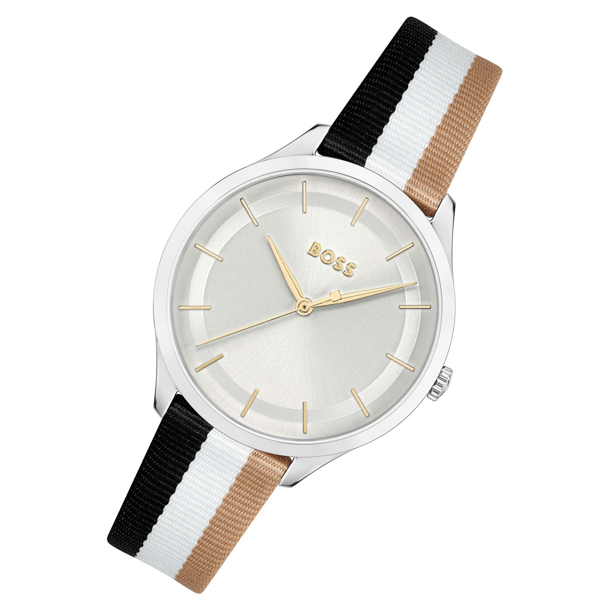 Hugo Boss Multicolour Nylon Silver White Dial Slim Women's Watch - 1502694
