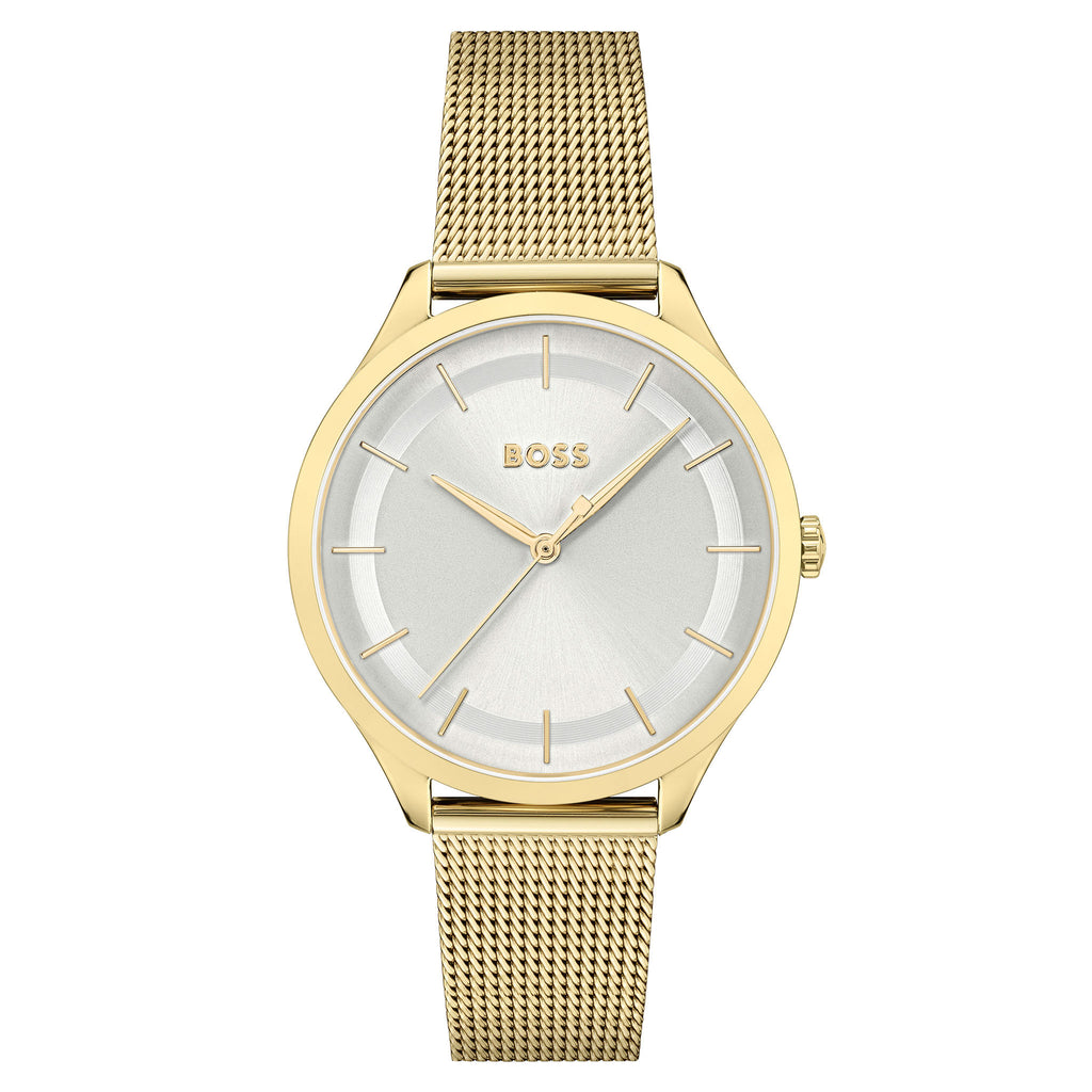 BOSS by Hugo Boss Gold Steel Mesh Silver White Dial Slim Women's Watch
