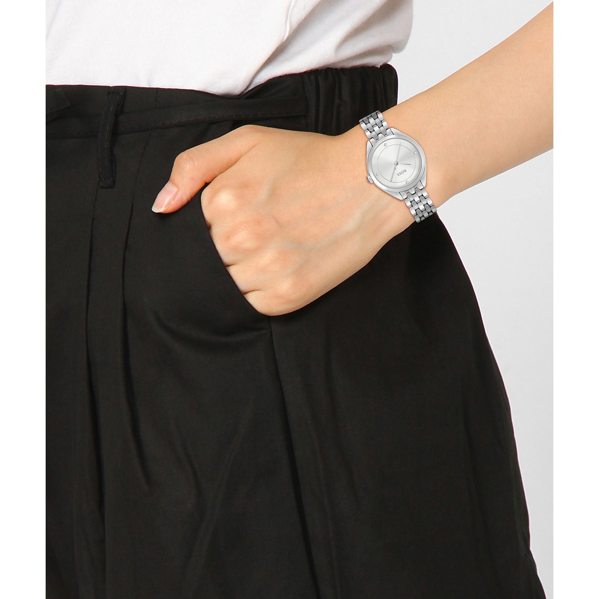 BOSS by Hugo Boss Stainless Steel Silver White Dial Slim Women's Watch - 1502722