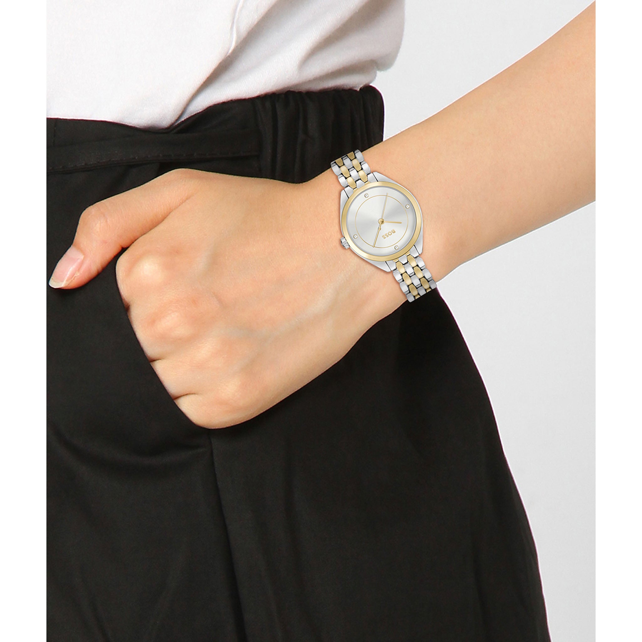 BOSS by Hugo Boss Two-Tone Steel Silver White Dial Slim Women's Watch - 1502724