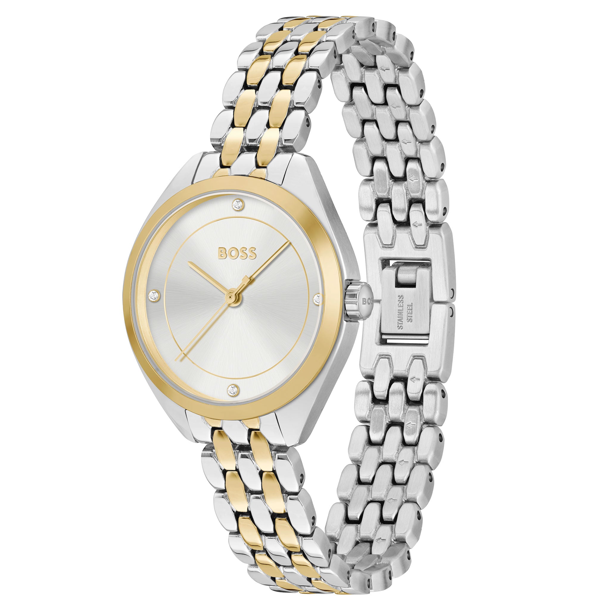 Hugo Boss Two-Tone Steel Silver White Dial Slim Women's Watch - 1502724