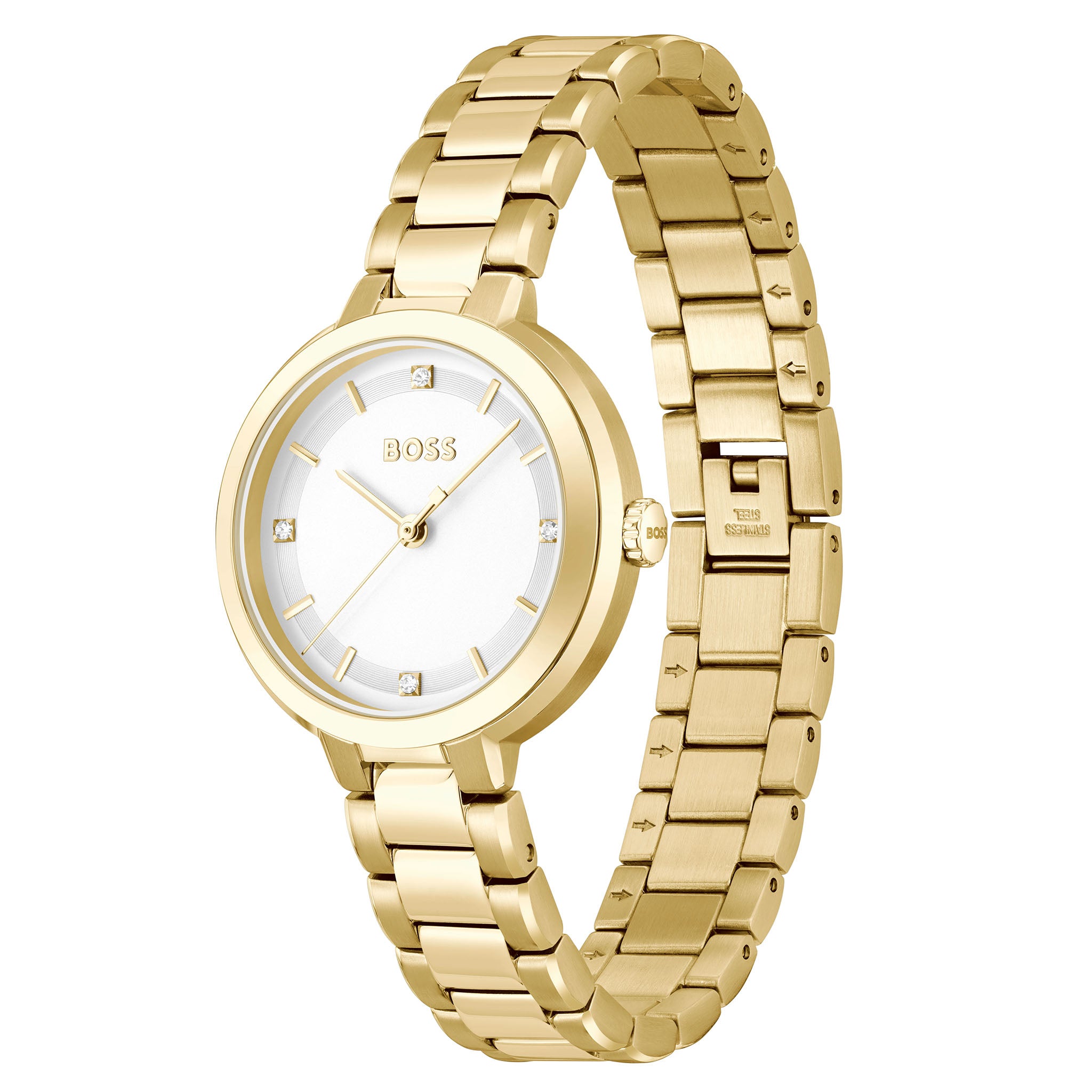 Hugo Boss Gold Steel White Dial Women's Watch - 1502758