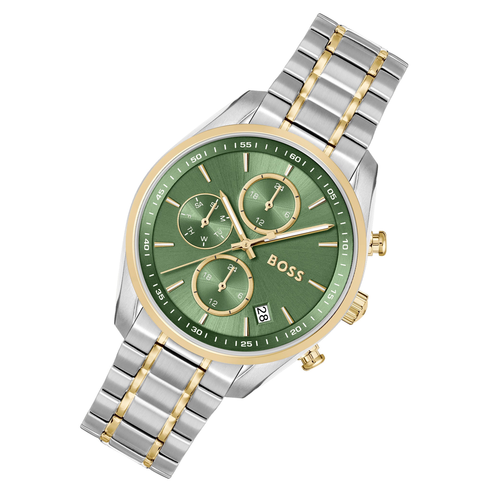 Hugo Boss Two-Tone Steel Green Dial Multi-function Women's Watch - 1502766