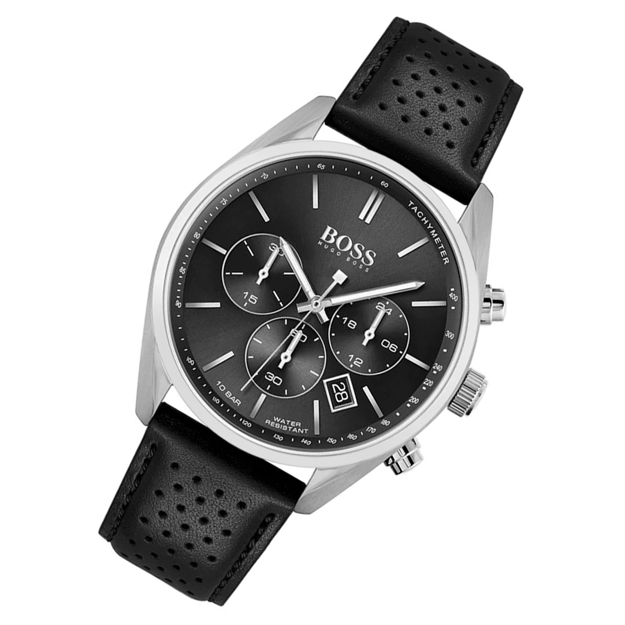Hugo Boss Champion Black Leather Men's Chrono Watch - 1513816