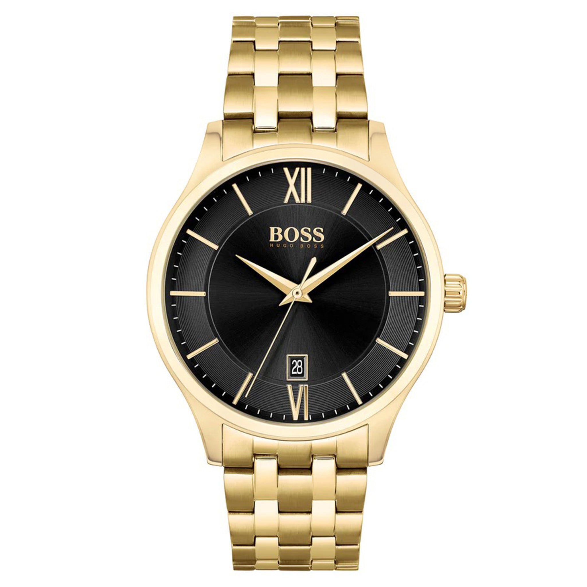 Hugo Boss Gold Steel Black Dial Men's Basic Calendar Watch - 1513897