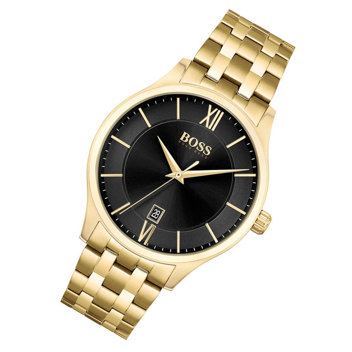 Hugo Boss Gold Steel Black Dial Men's Basic Calendar Watch - 1513897