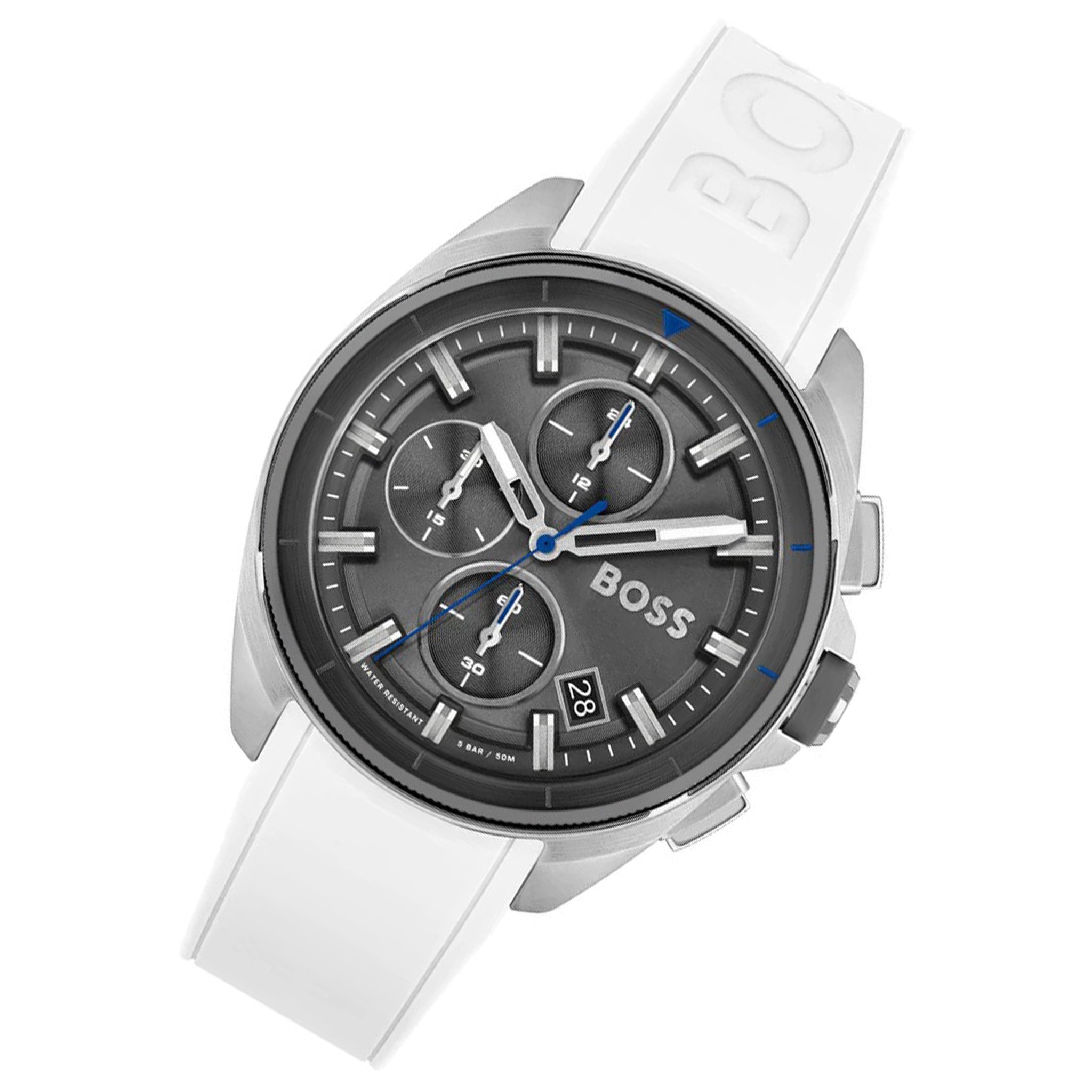 Hugo Boss White Silicone Grey Dial Men's Chrono Watch - 1513948