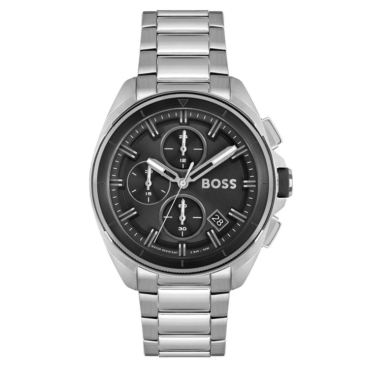 Hugo Boss Silver Steel Black Dial Men's Chrono Watch - 1513949