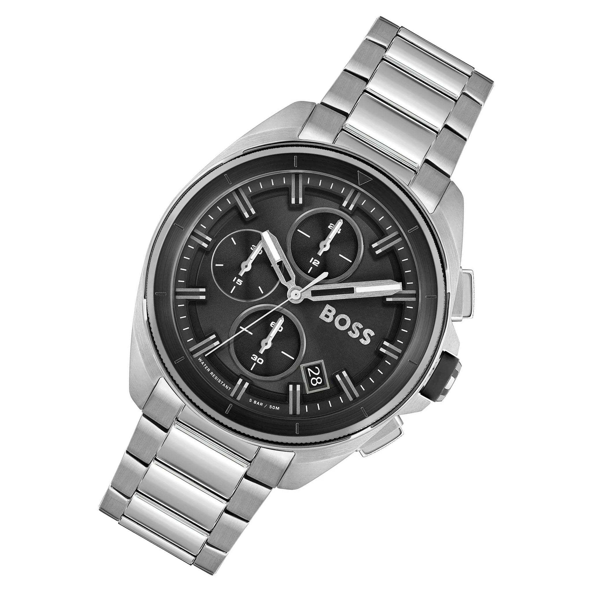 Hugo Boss Silver Steel Black Dial Men's Chrono Watch - 1513949