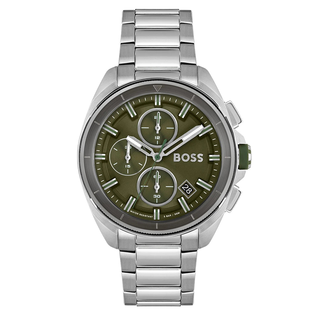 Hugo Boss Stainless Steel Green Dial Men s Chronograph Watch