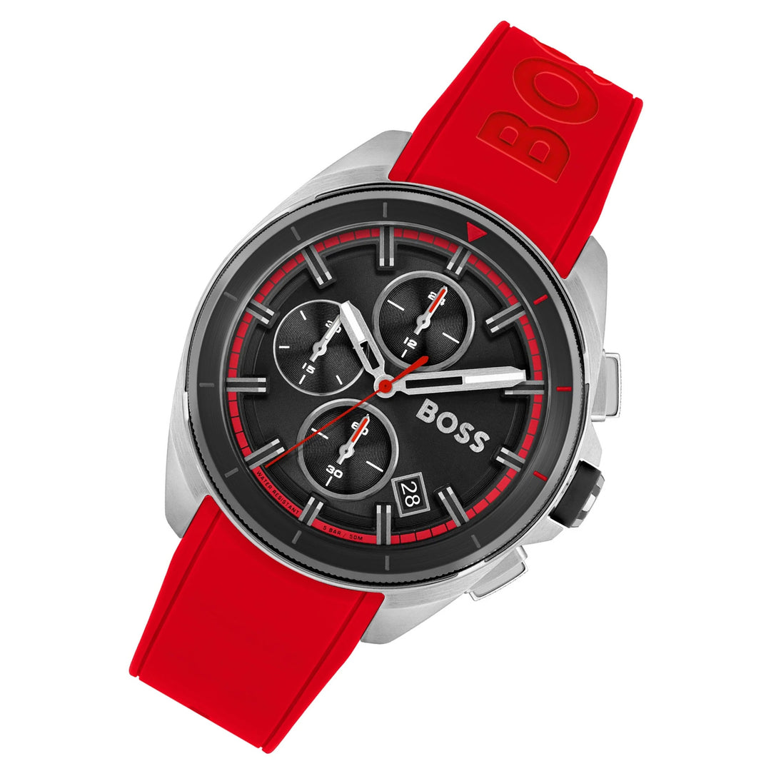 Hugo Boss Red Silicone Black Dial Chronograph Men's Watch - 1513959