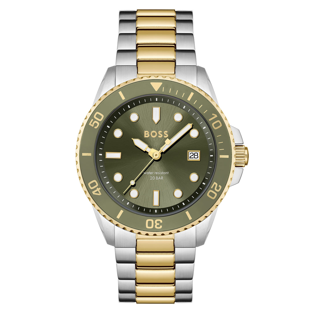 Hugo Boss Gold Steel Olive Green Dial Men's Watch - 1514011