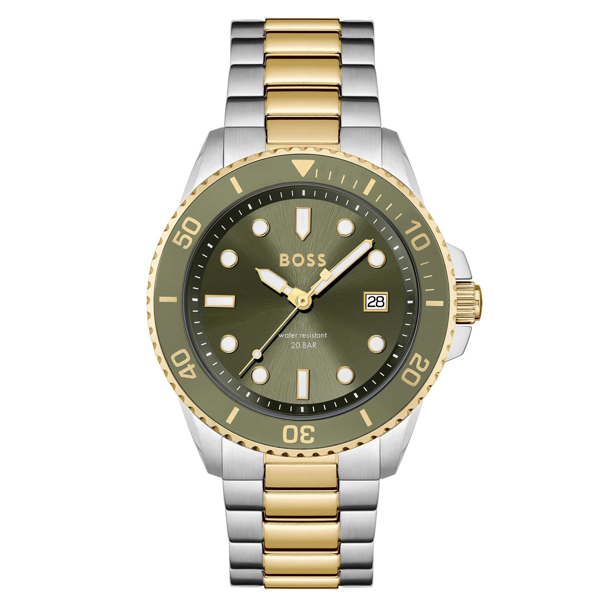 Hugo Boss Gold Steel Olive Green Dial Men's Watch - 1514011