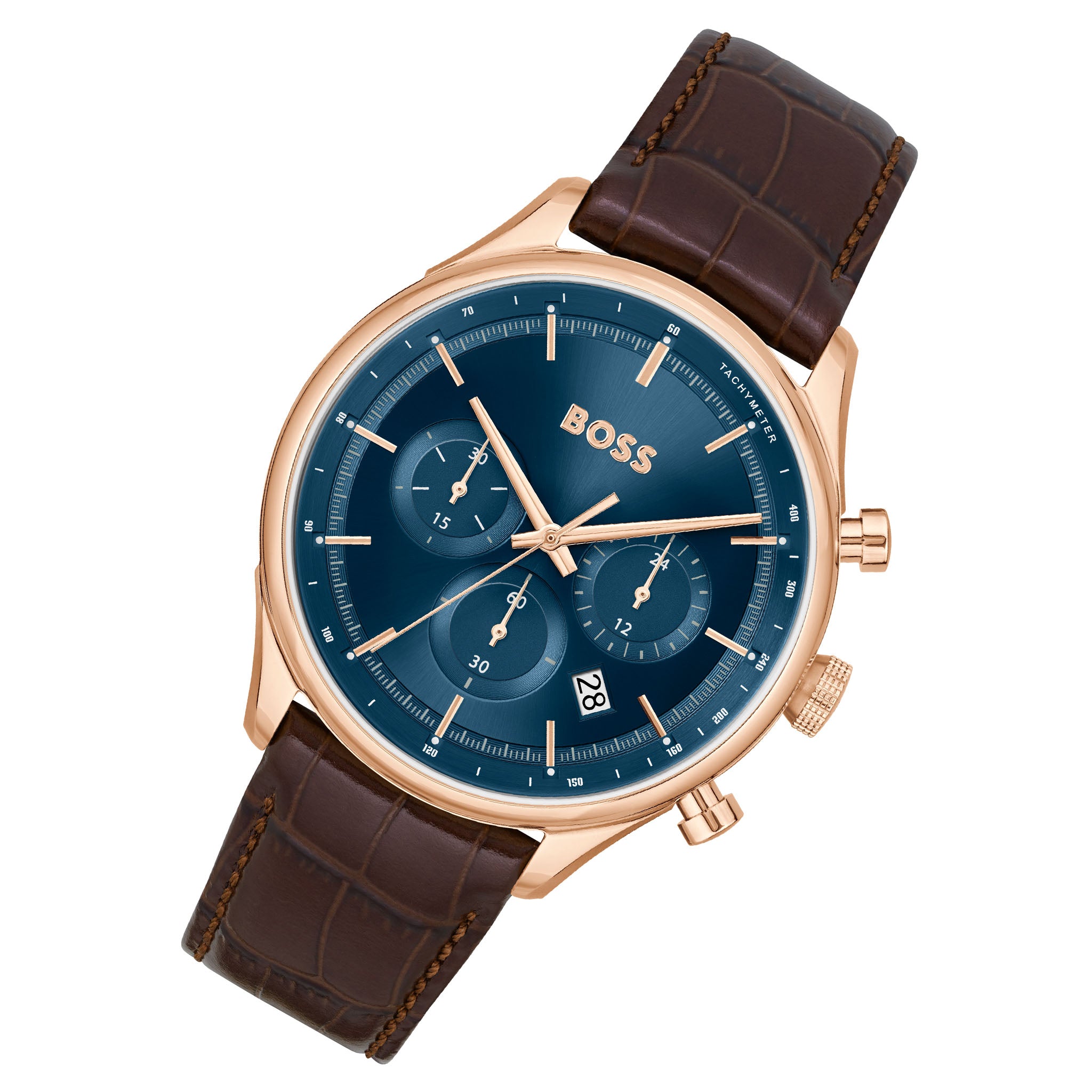 BOSS by Hugo Boss Brown Leather Blue Sunray Dial Chronograph Men's Watch - 1514050