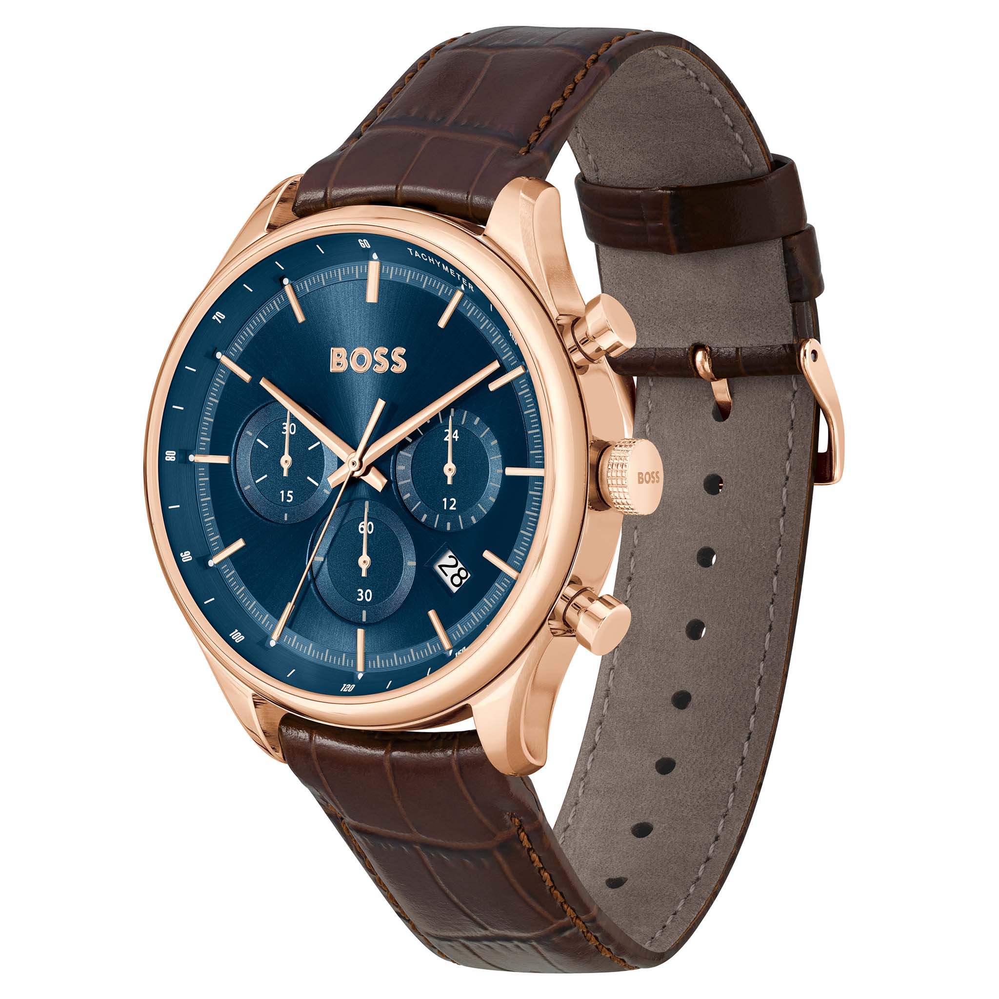 BOSS by Hugo Boss Brown Leather Blue Sunray Dial Chronograph Men's Watch - 1514050