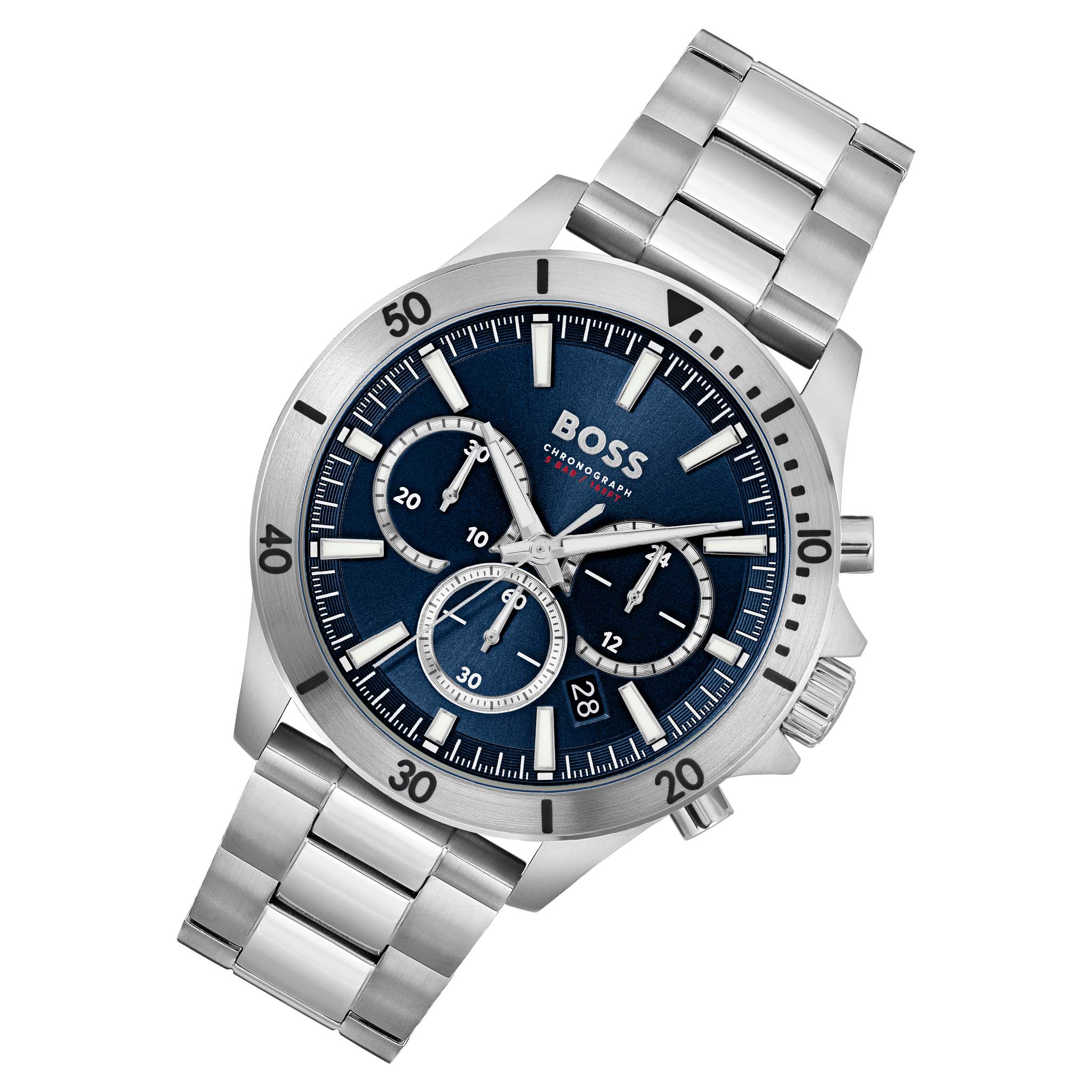 BOSS by Hugo Boss Silver Steel Blue Dial Fashion Chrono Men's Watch - 1514069