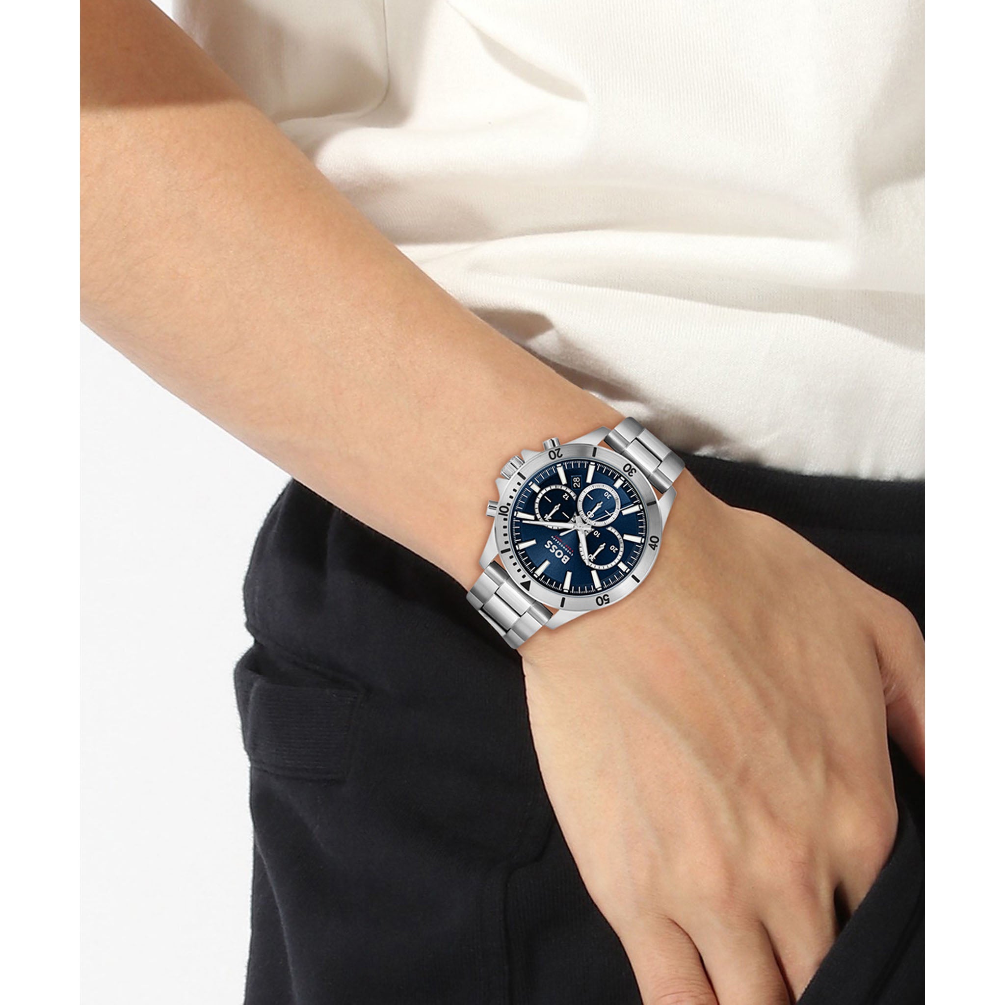 BOSS by Hugo Boss Silver Steel Blue Dial Fashion Chrono Men's Watch - 1514069