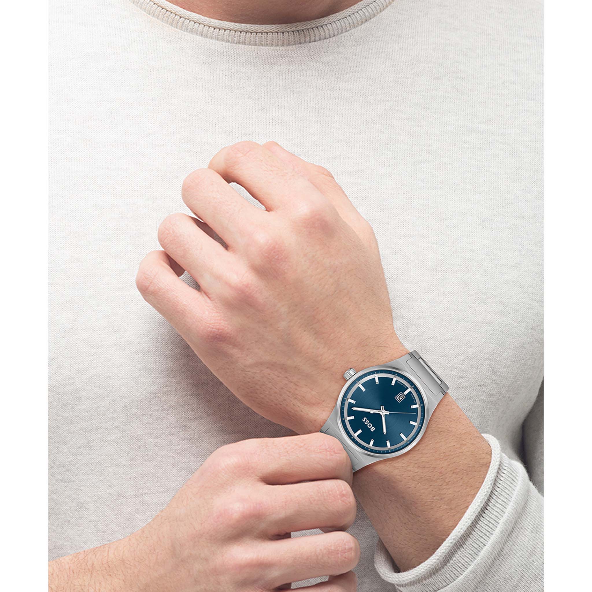 Hugo boss blue dial men's best sale watch