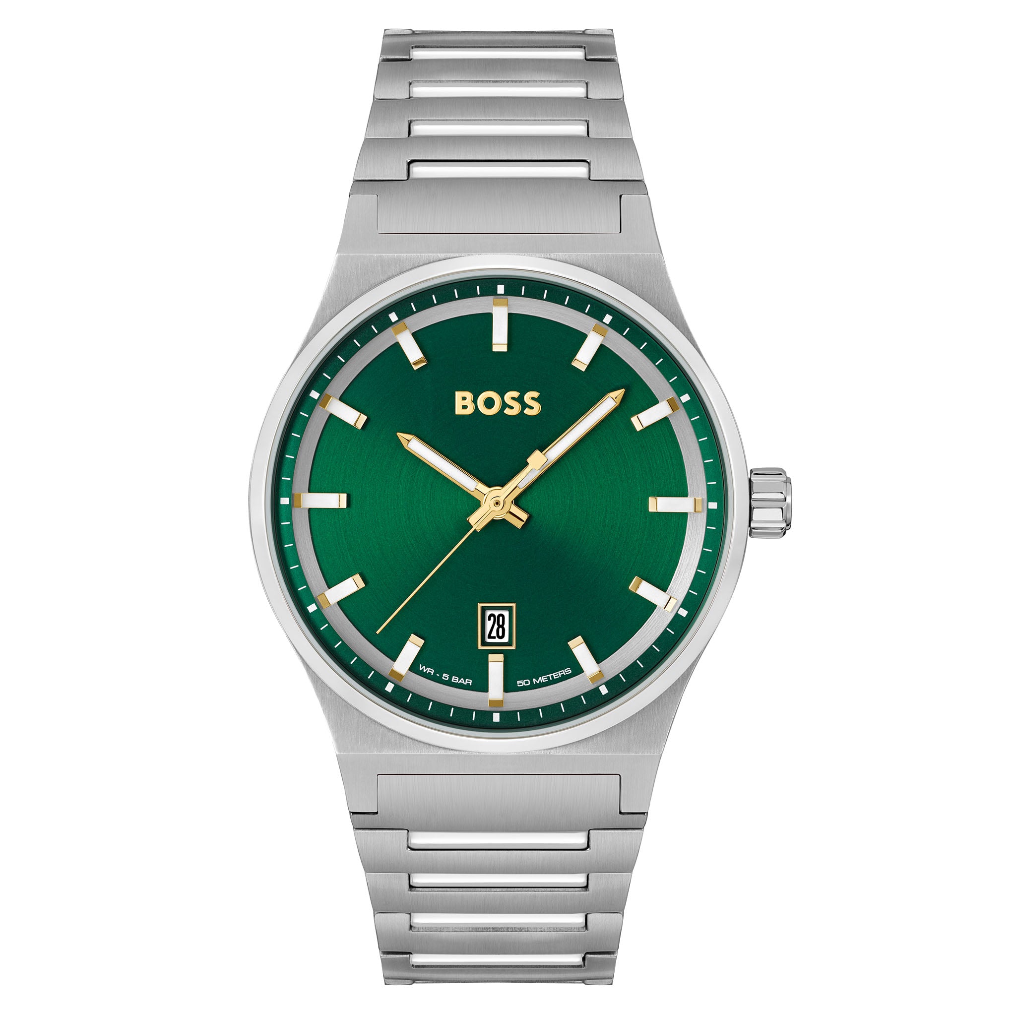 Mens silver watch on sale with green face