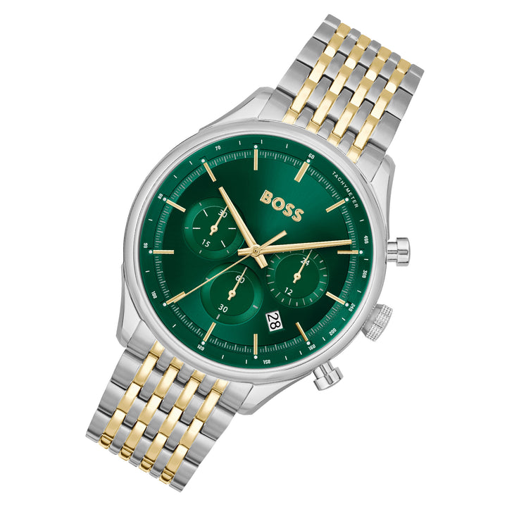 Hugo Boss Two-Tone Steel Green Dial Chronograph Men's Watch - 1514081