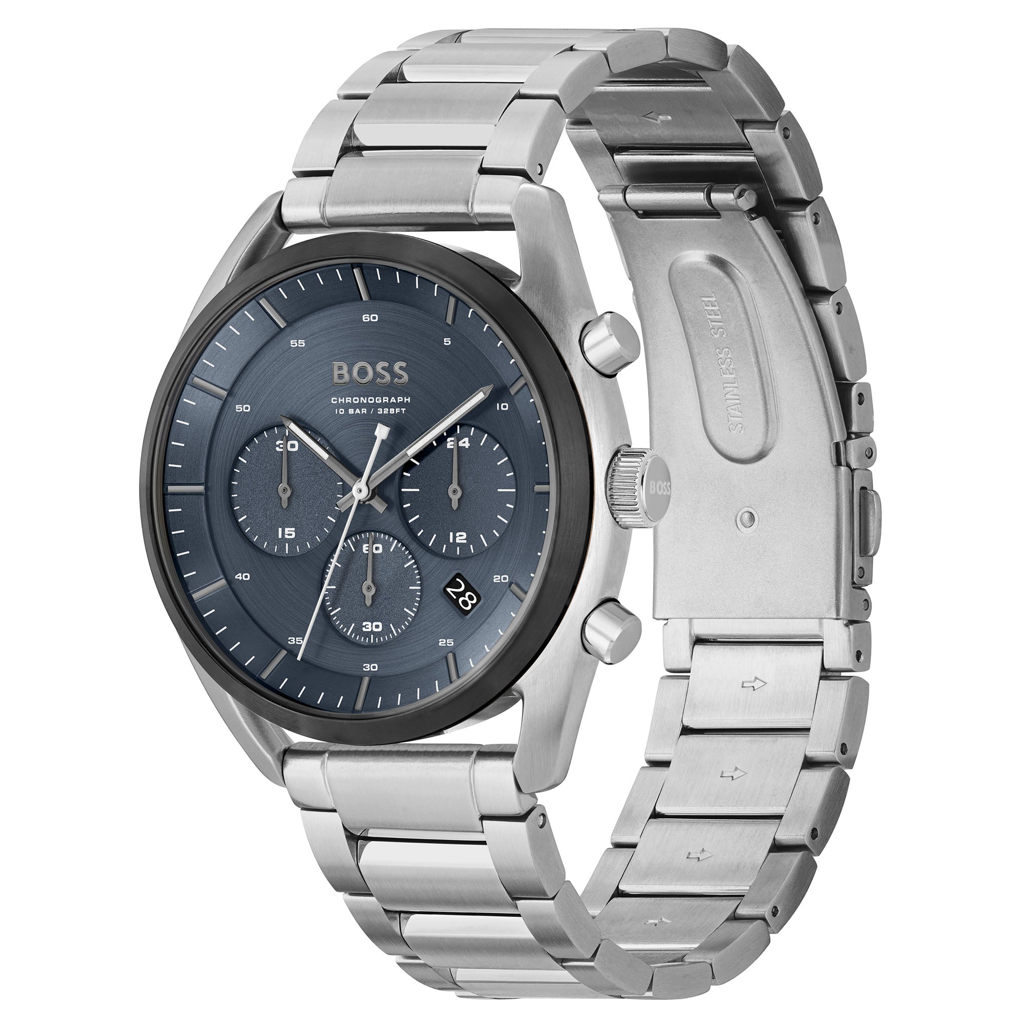 Hugo Boss Silver Steel Blue Dial Chronograph Men's Watch - 1514093